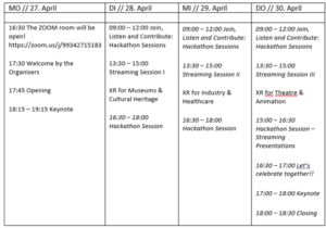 Tabelle mit den einzelnen Programmpunkten des Hackathons