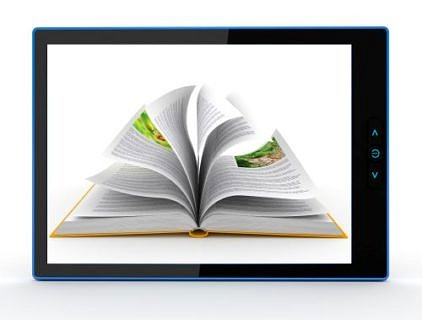 E-book reader. Books and tablet pc. 3d